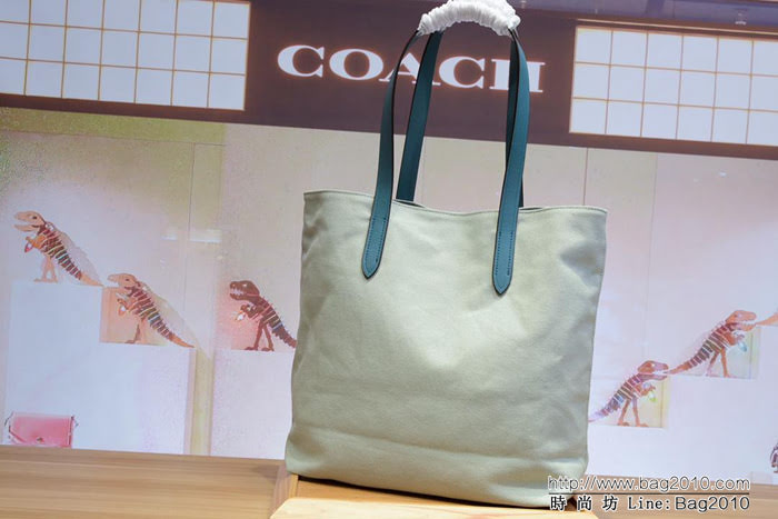 COACH蔻馳 女士新款 海灘椰子火烈鳥 帆布托特包 時尚單肩包 28077  Chz1523